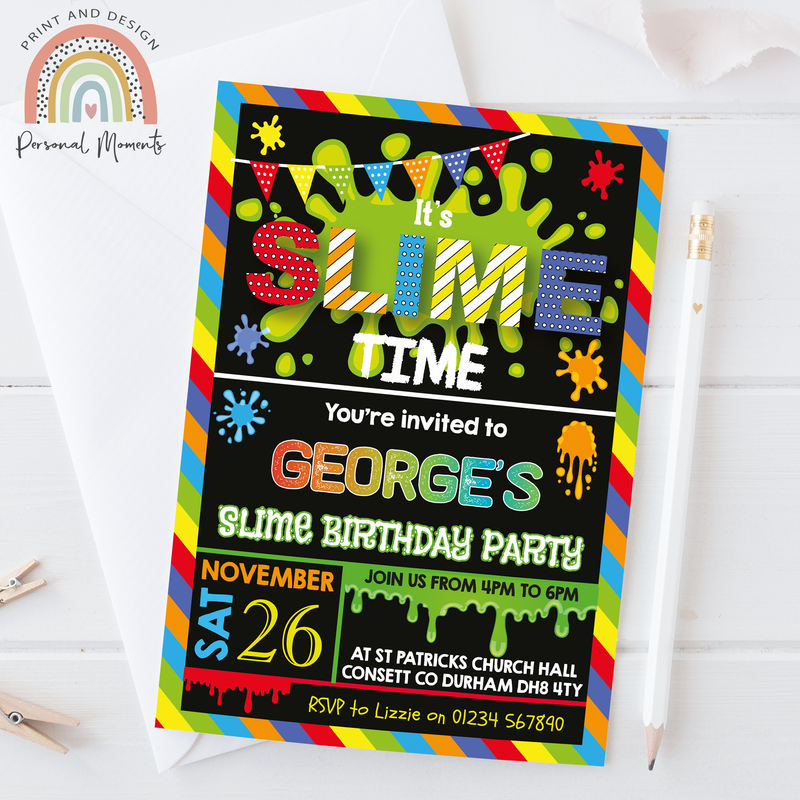 Personalised Boys Slime Making Birthday Party Invitations