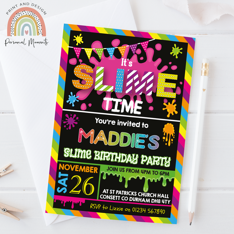 Personalised Slime Craft Birthday Party Invitations for Girls