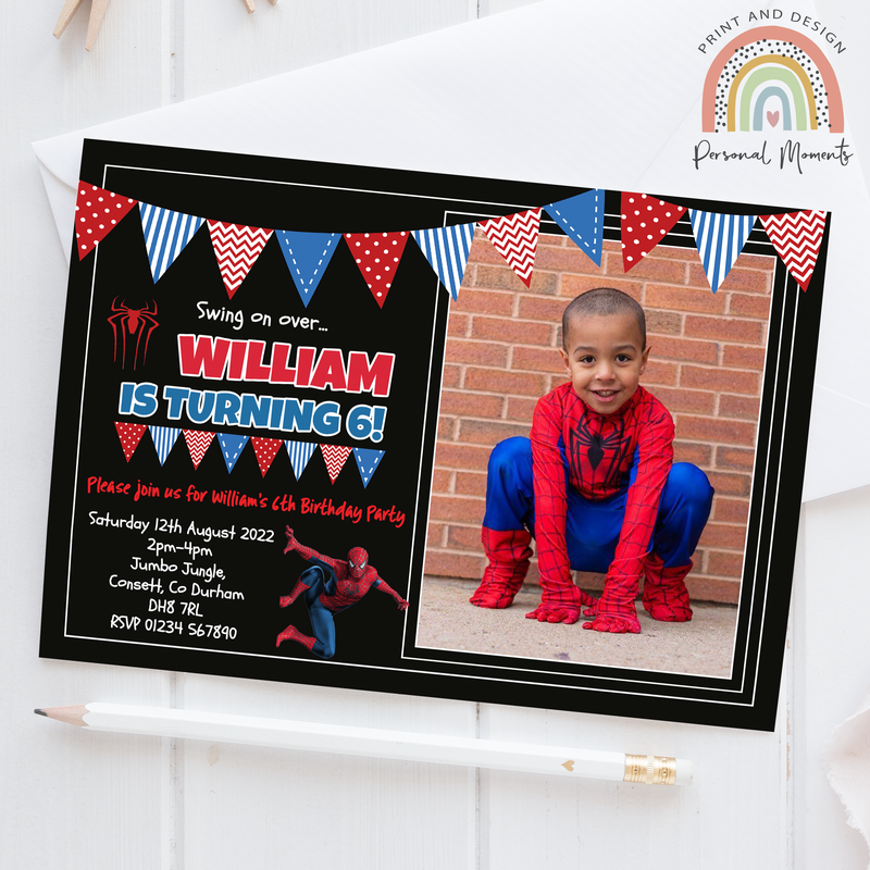 Personalised Spiderman Photo Birthday Invitations - Web-slinging Fun!