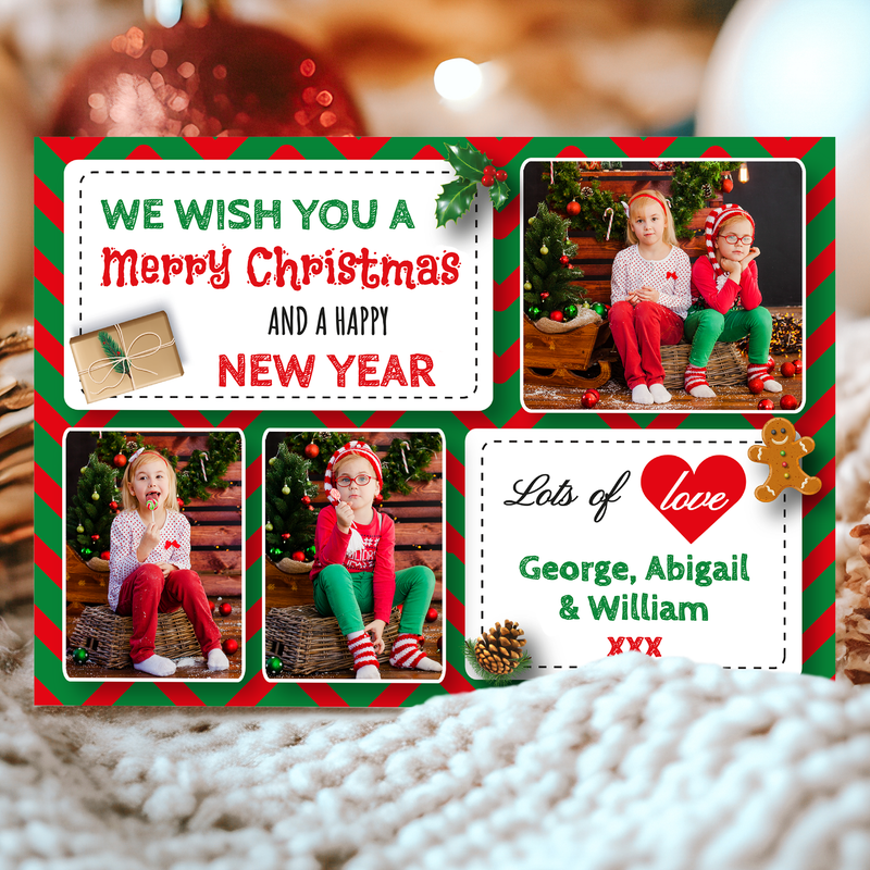 FLAT Personalised Christmas Cards, Happy New year Greeting Cards
