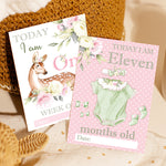 Vintage Pink Floral Botanical Boho Milestone Cards - Baby Girl Keepsake