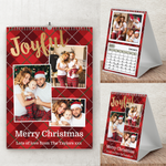 Personalised A4 Wall Calendar 2025 – Red Tartan & Joyful Christmas Design