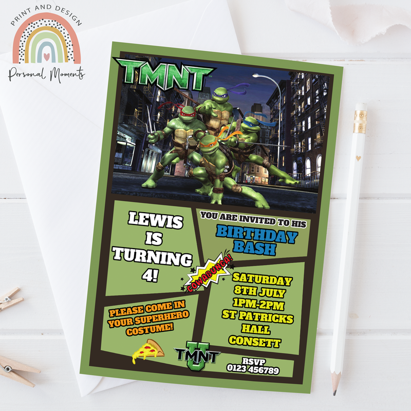 Personalised TMNT Teenage Mutant Ninja Turtles Birthday Invitations