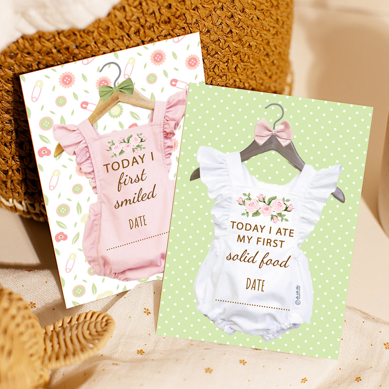 Vintage Boho Pink Baby Girl Milestone Cards - Pink Floral Keepsake