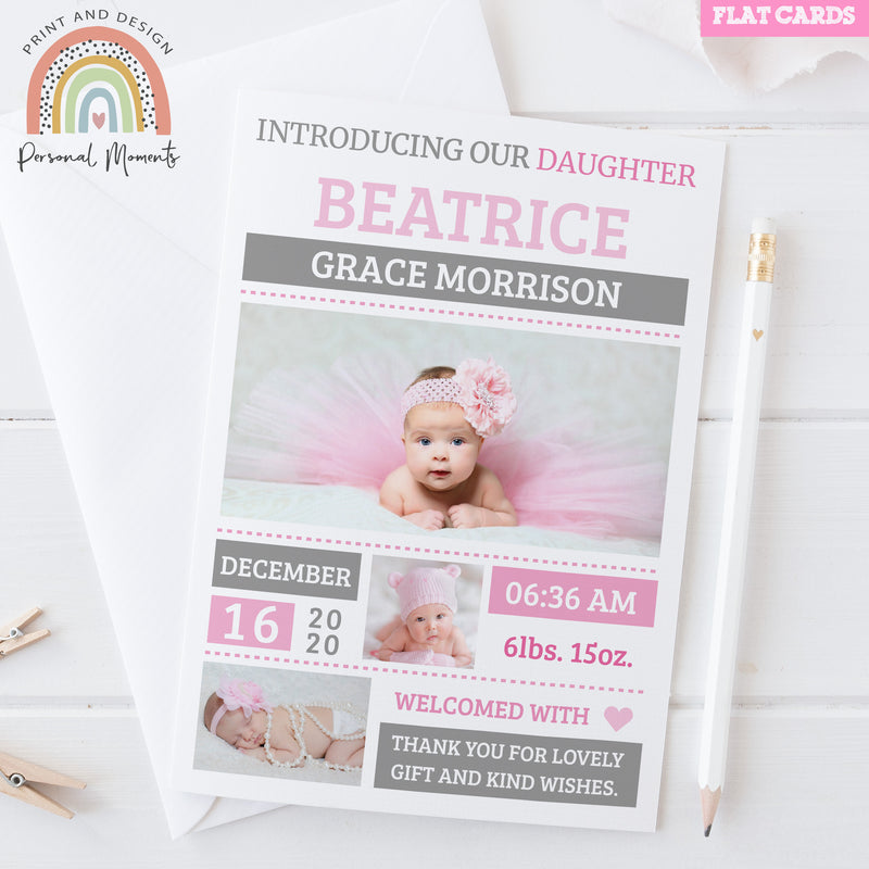 FLAT Baby Girl Photo Gratitude Cards