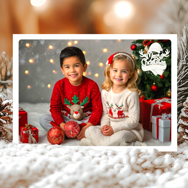 FLAT Personalised Greeting Photo Christmas Cards, Custom Xmas Greeting Card