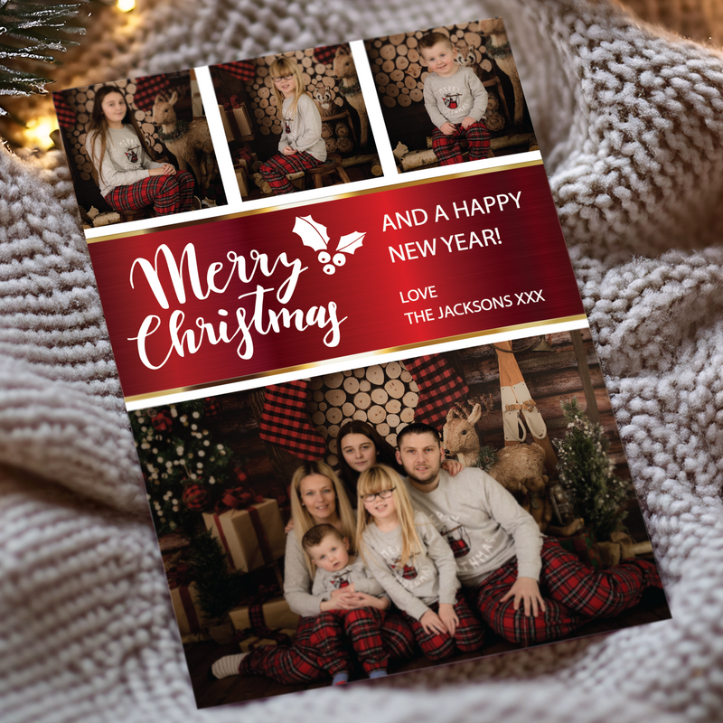 FLAT Merry Christmas Wishes Personalised Cards, Photo Xmas Cards