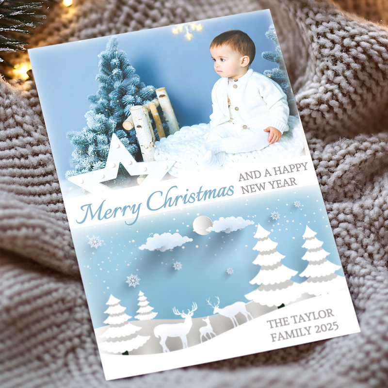 FLAT Personalised Family Christmas Cards, Baby Christmas Card Pack