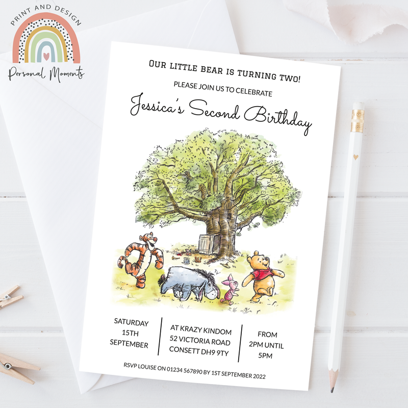 Personalised Winnie The Pooh Birthday Party Invitations - Classic Pooh Bear Theme