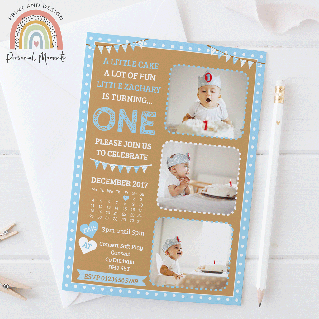 Personalised cake smash 1st birthday invitations