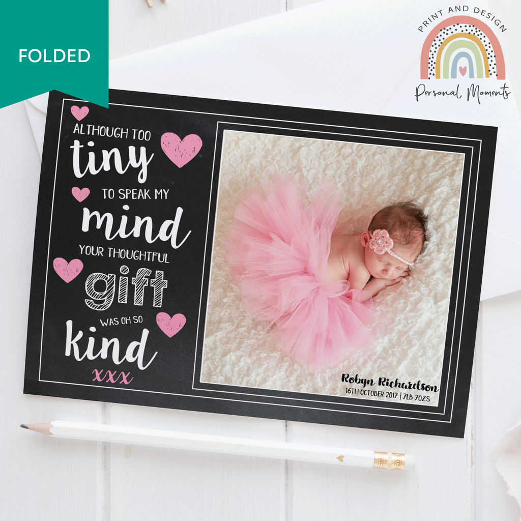 FOLDED baby girl chalk board design thank you cards 