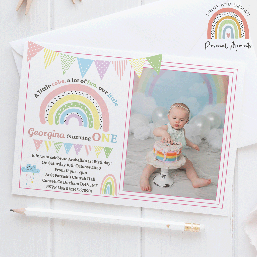 Personalised Photo Rainbow Birthday Invitations