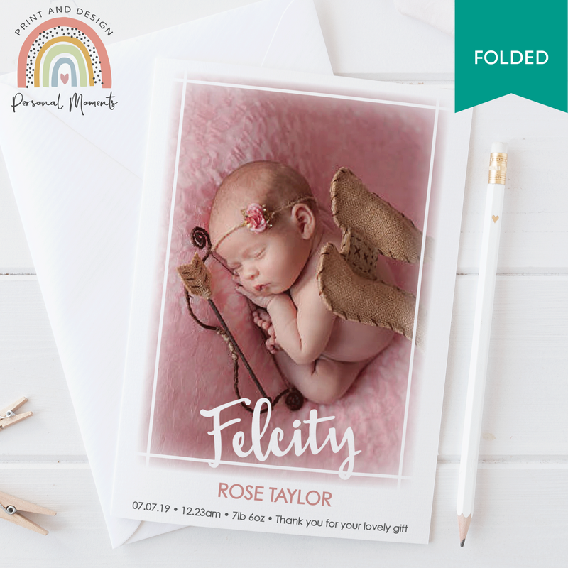 FOLDED Custom Baby Girl Thank You Cards with Personalised Photos - Fast Shipping