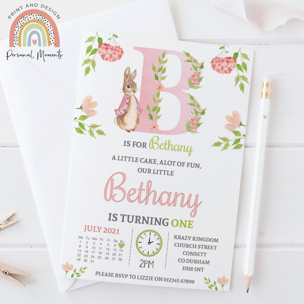 Personalised Flopsy Bunny Birthday Invitations