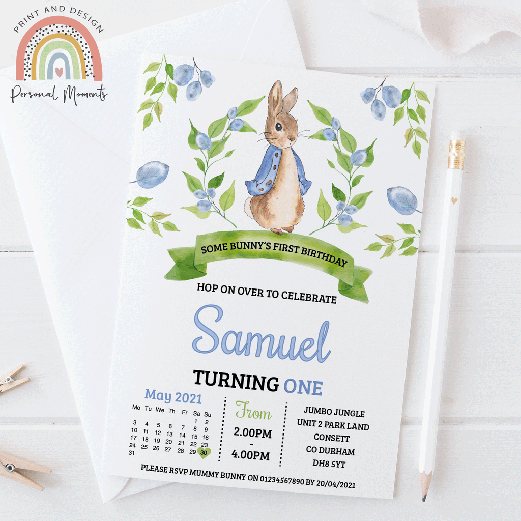 Personalised Peter Rabbit Leaf Invitations