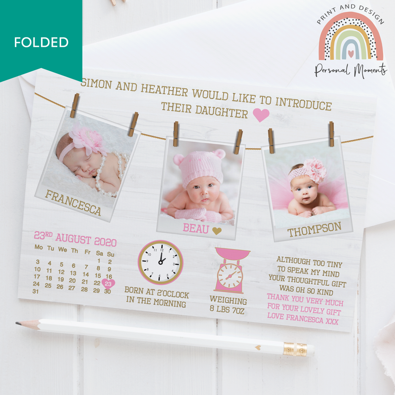 FOLDED Share Your Gratitude with Personalised Baby Girl Thank You Cards | Personal Moments