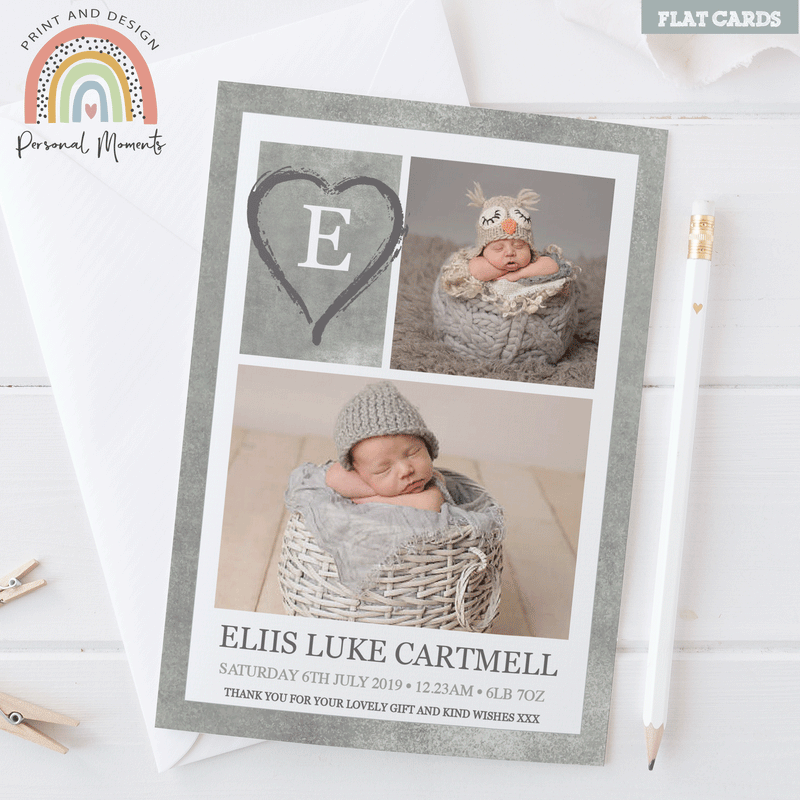 FLAT Customized New Baby Boy Thank You Cards with Photo | Personalized Baby Thank You Notes