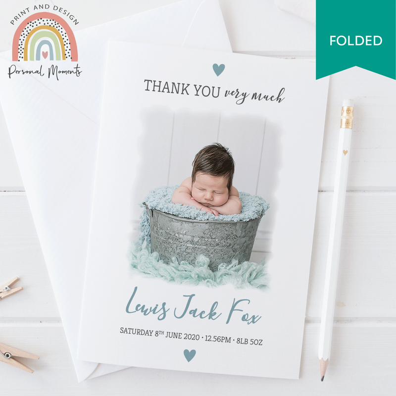 FOLDED cute baby boy thank you card 