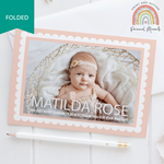 FOLDED Border Baby Girl Thank You Cards