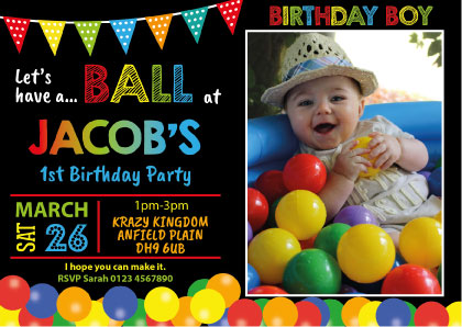 Personalised softplay invites with photo boy