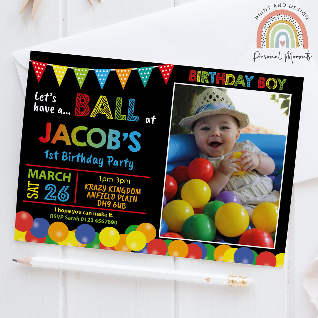 Personalised boy ball pool photo invitations