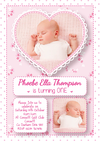 Personalised girl 1st birthday invites with photo cloud design