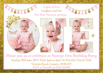 Personalised Pink and Gold Photo 1st Birthday Invites