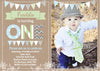 Personalised Blue Vintage Bunting Boy Invites