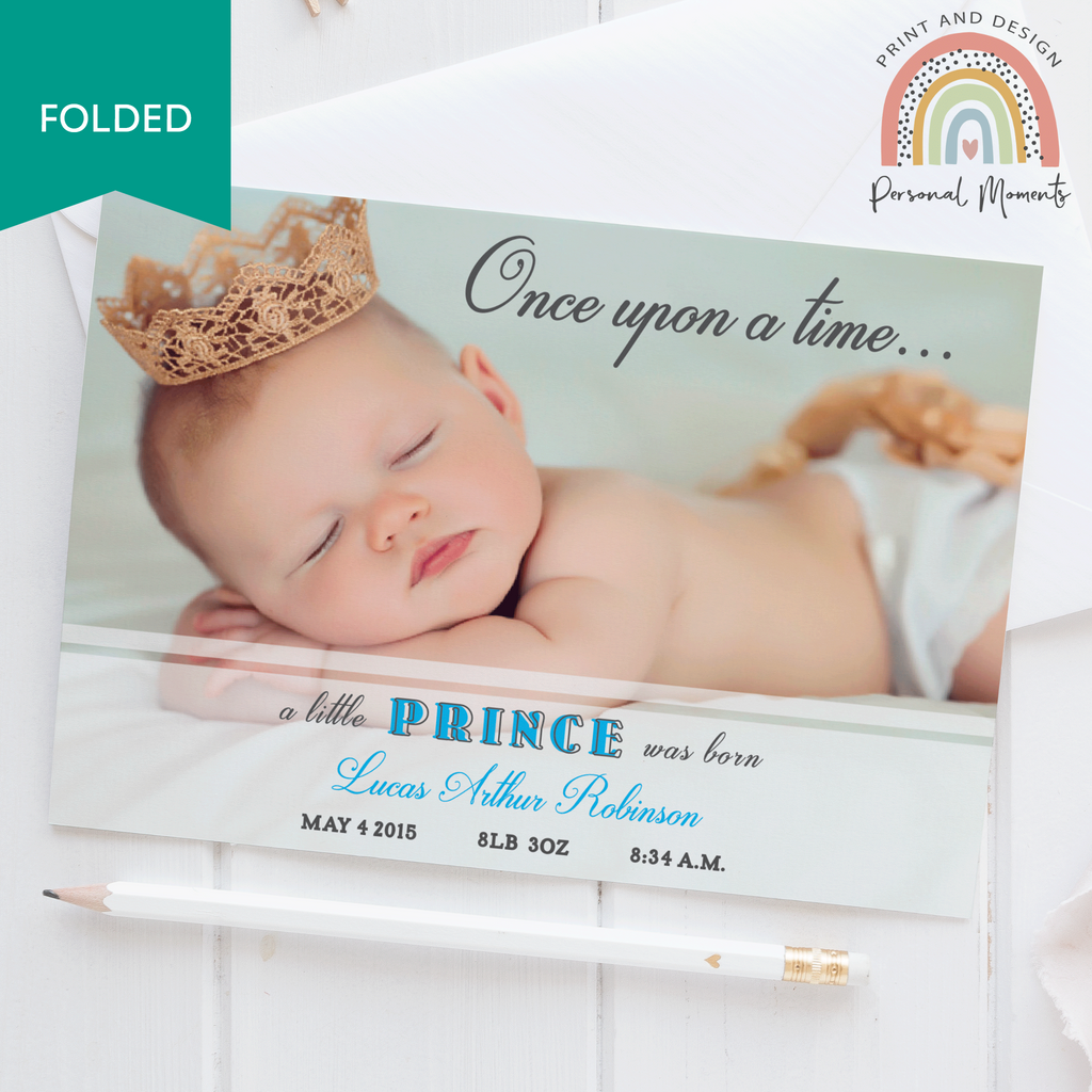 FOLDED A little Prince was born Thank you card 