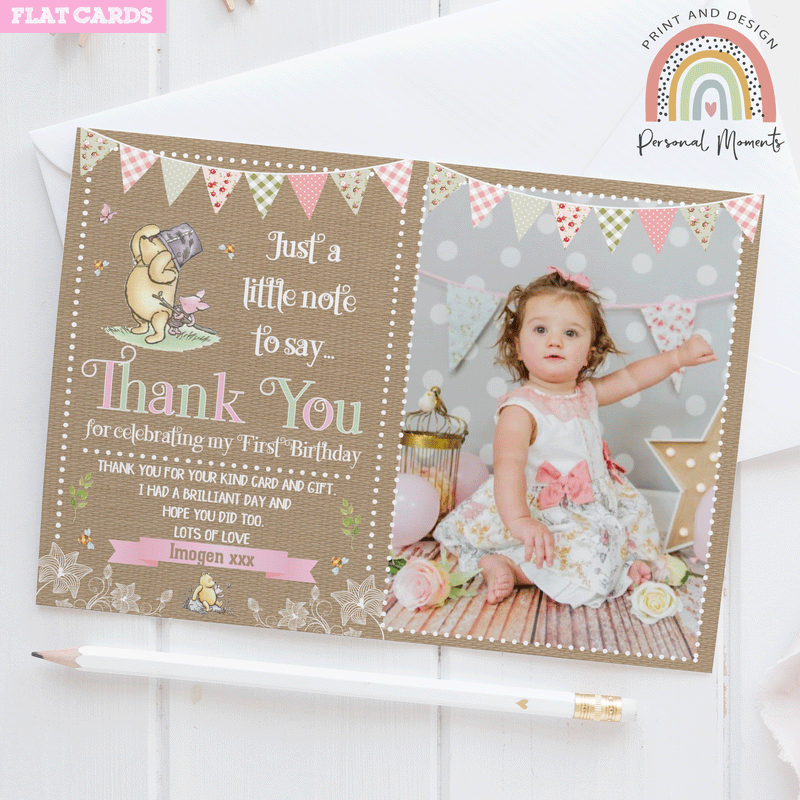 FLAT Winnie The Pooh Baby Girl Thank You Cards