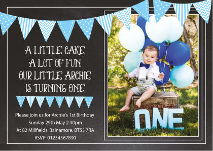 Personalised First Birthday Boy Chalkboard Invites