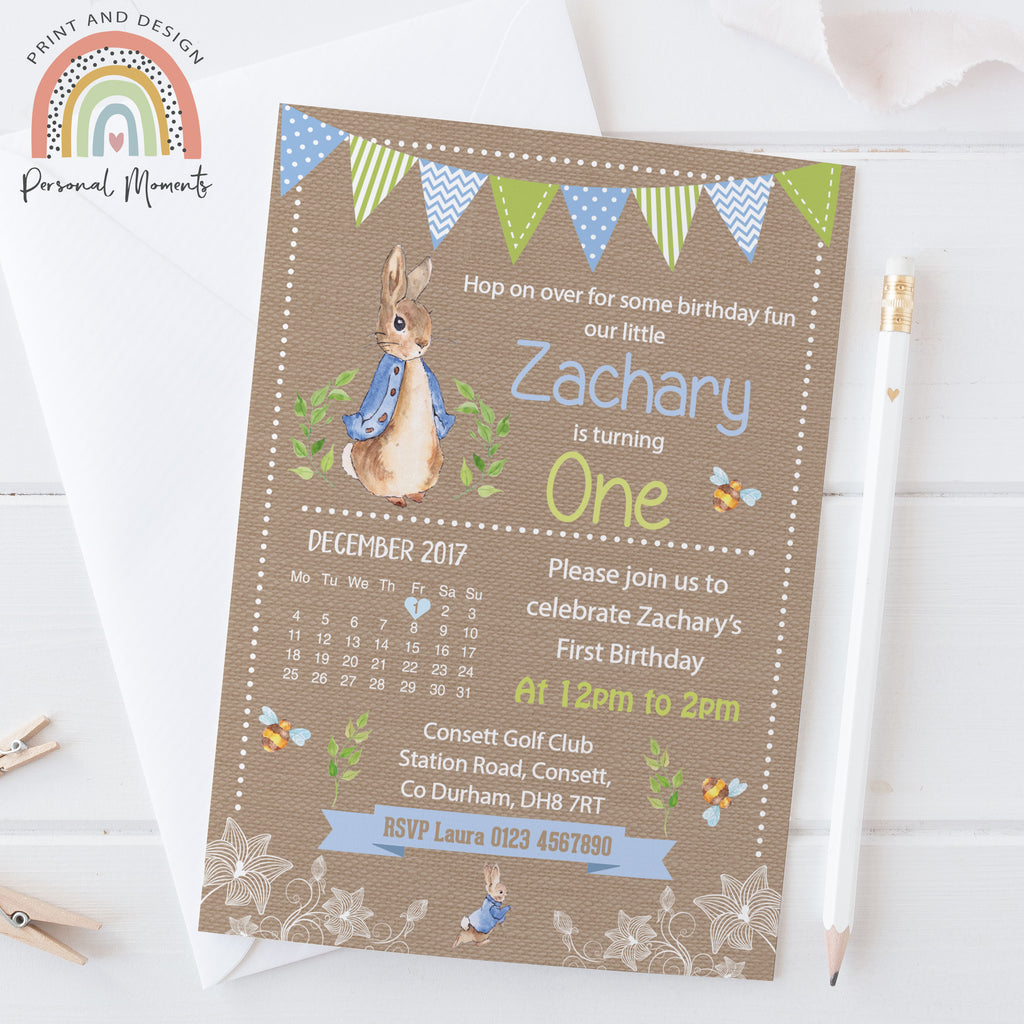 Personalised Boy Peter Rabbit Vintage Invitations