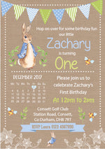 Personalised Blue Bunting Peter Rabbit Invites