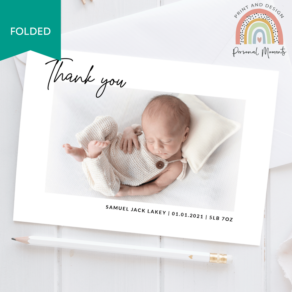 Baby Boys sleeping Design Thank you cards FOLDED