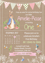 Personalised Pink Bunting Peter Rabbit Invites
