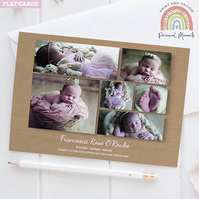 FLAT Kraft Baby Girl Thank You Cards