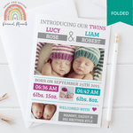 FOLDED Create Your Own New Born Twins Thank You Cards with Photo | Personal Moments | High-Quality Printing
