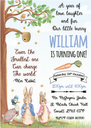 Personalised Blue Peter Rabbit Flopsy Bunny Invites