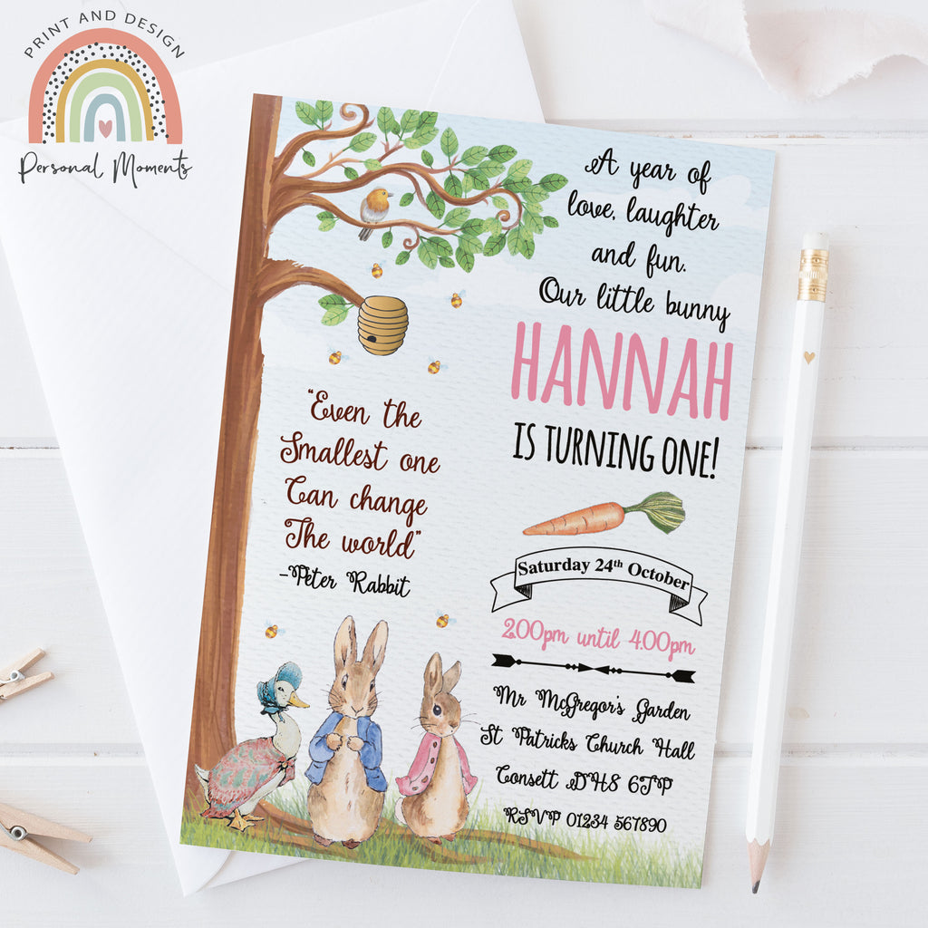 Personalised Peter Rabbit Garden Girl Invitations