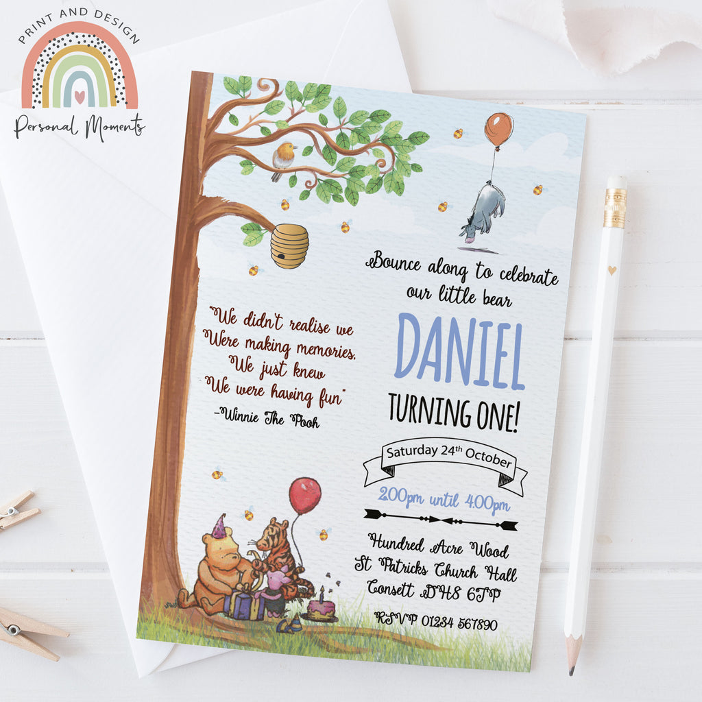 Personalised Winnie The Pooh Boy Invitations