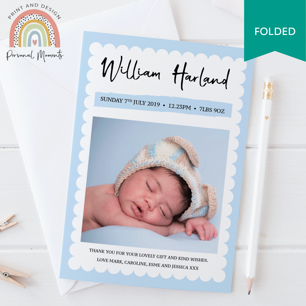 Folded Baby boy Cloud Frame Thank You Cards 