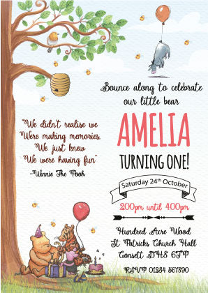 Personalised Pooh Bear Invites For Girl