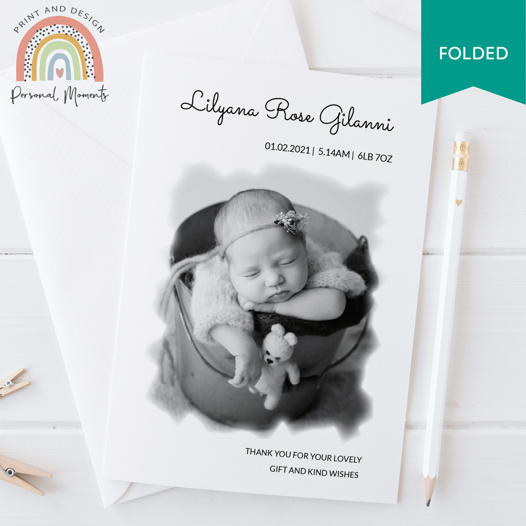 Baby Girl Black And White Thank You Cards FOLDED