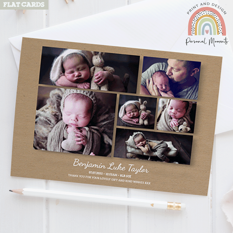 FLAT Kraft Baby Boy Thank You Cards