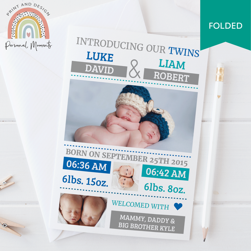 FOLDED Create Your Own Baby Boy Thank You Cards with Photo | Personal Moments | High-Quality Printing