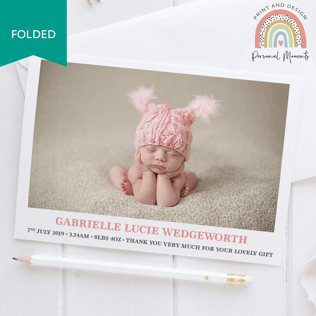 Newborn Girl Thank You Cards FOLDED 