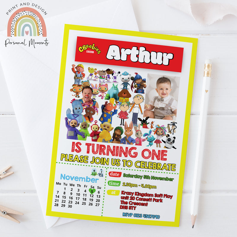 Personalised CBeebies Photo Birthday Party Invitations