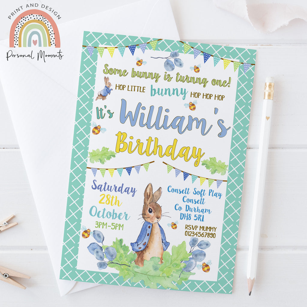 Personalised Boy Peter Rabbit Birthday Invitation Beatrix Potter Custom Invites
