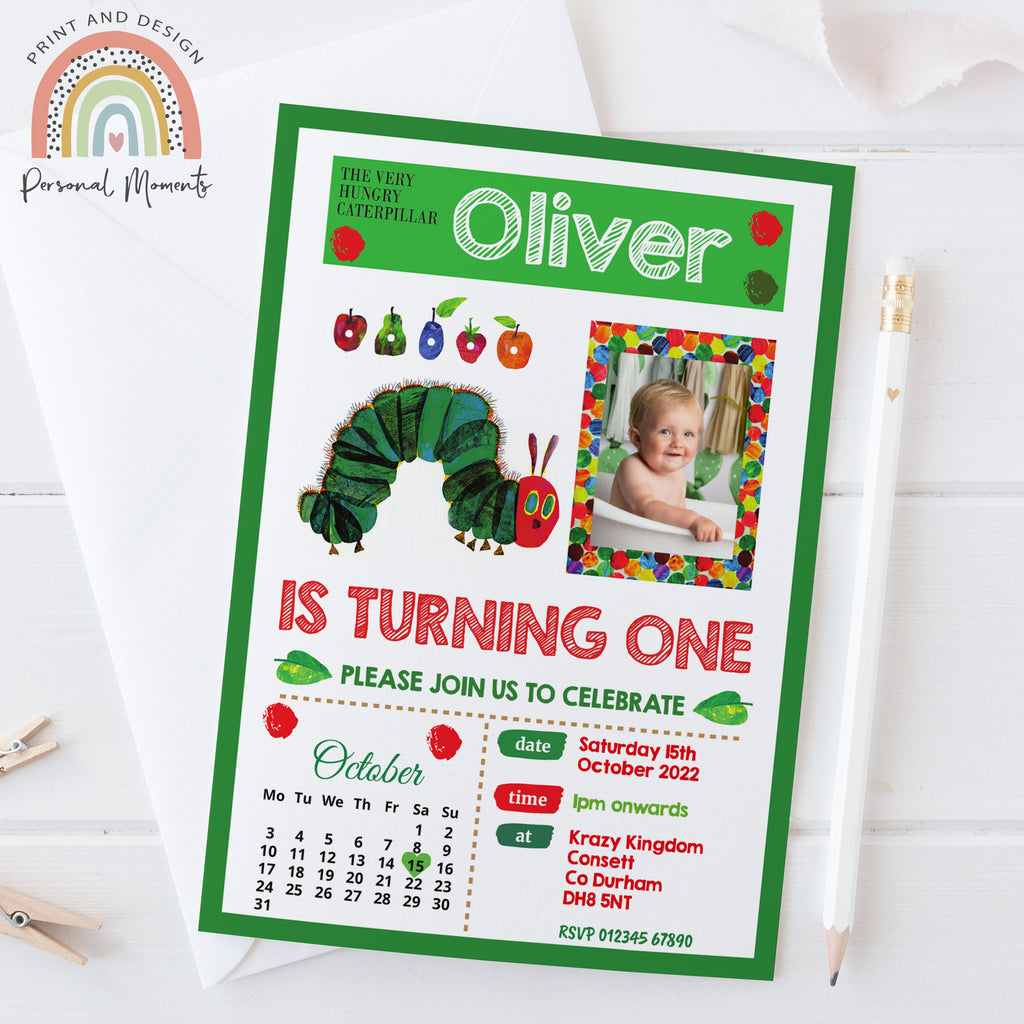 Personalised The Very Hungry Caterpillar Photo Invitations