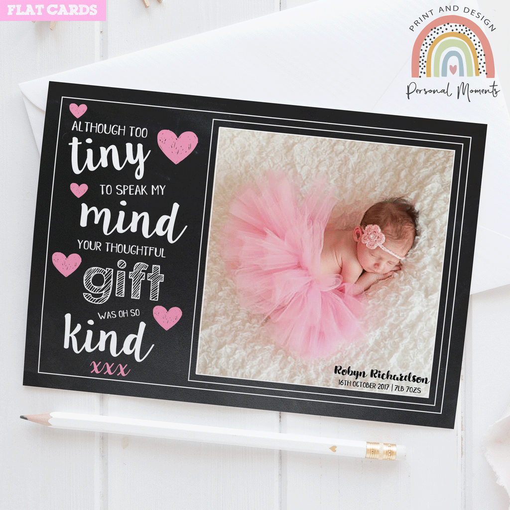 Baby Girl Chalk Board Design Thank You Cards